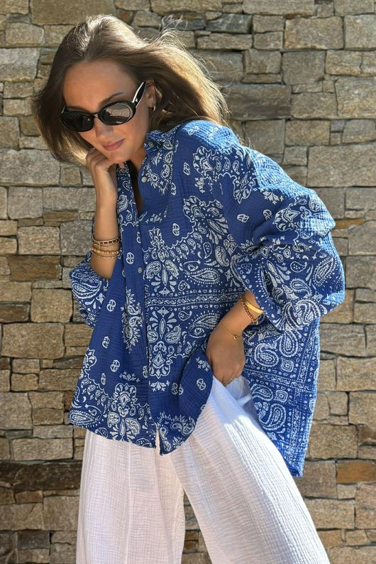 Hush Pillow Cotton Bandana B Boyfriend Shirt Malibu Blue Pre order 2 weeks